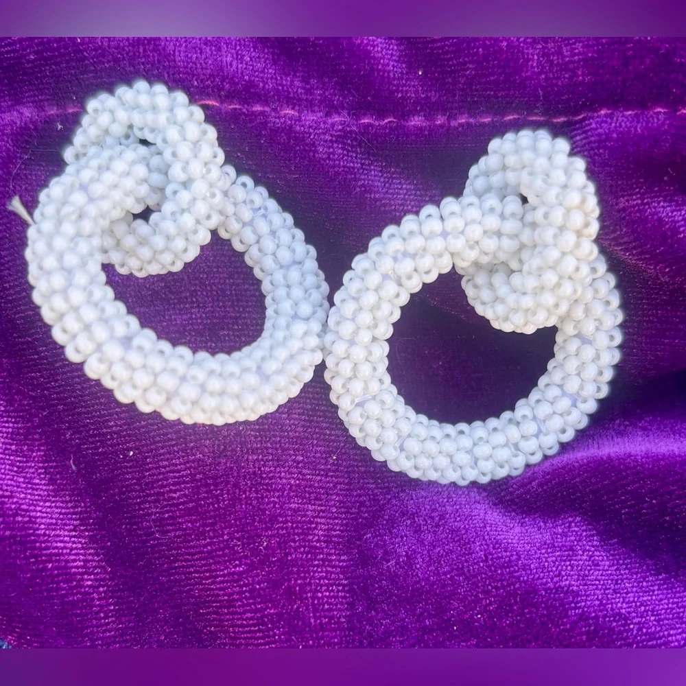 Uncommon James White Hoop Earrings Interlocking Beaded Cool Girl Chic